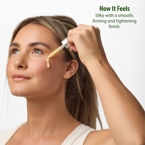 Image of a girl applying our bakuchiol kelp eye serum on her face.