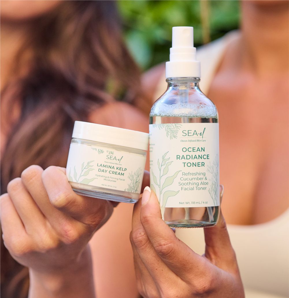 Girls holding our Day Cream and Ocean Radiance Toner
