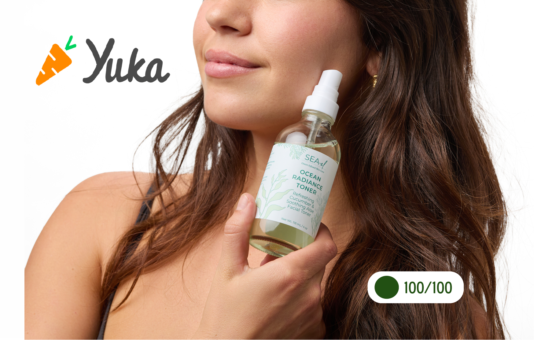 Customer holding Ocean Radiance Toner; Yuka 100/100