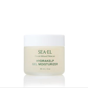 SEA-EL Hydrakelp Gel Moisturizer in a 60 ml frosted glass jar with a white lid, set against a solid white background with a soft reflection below.