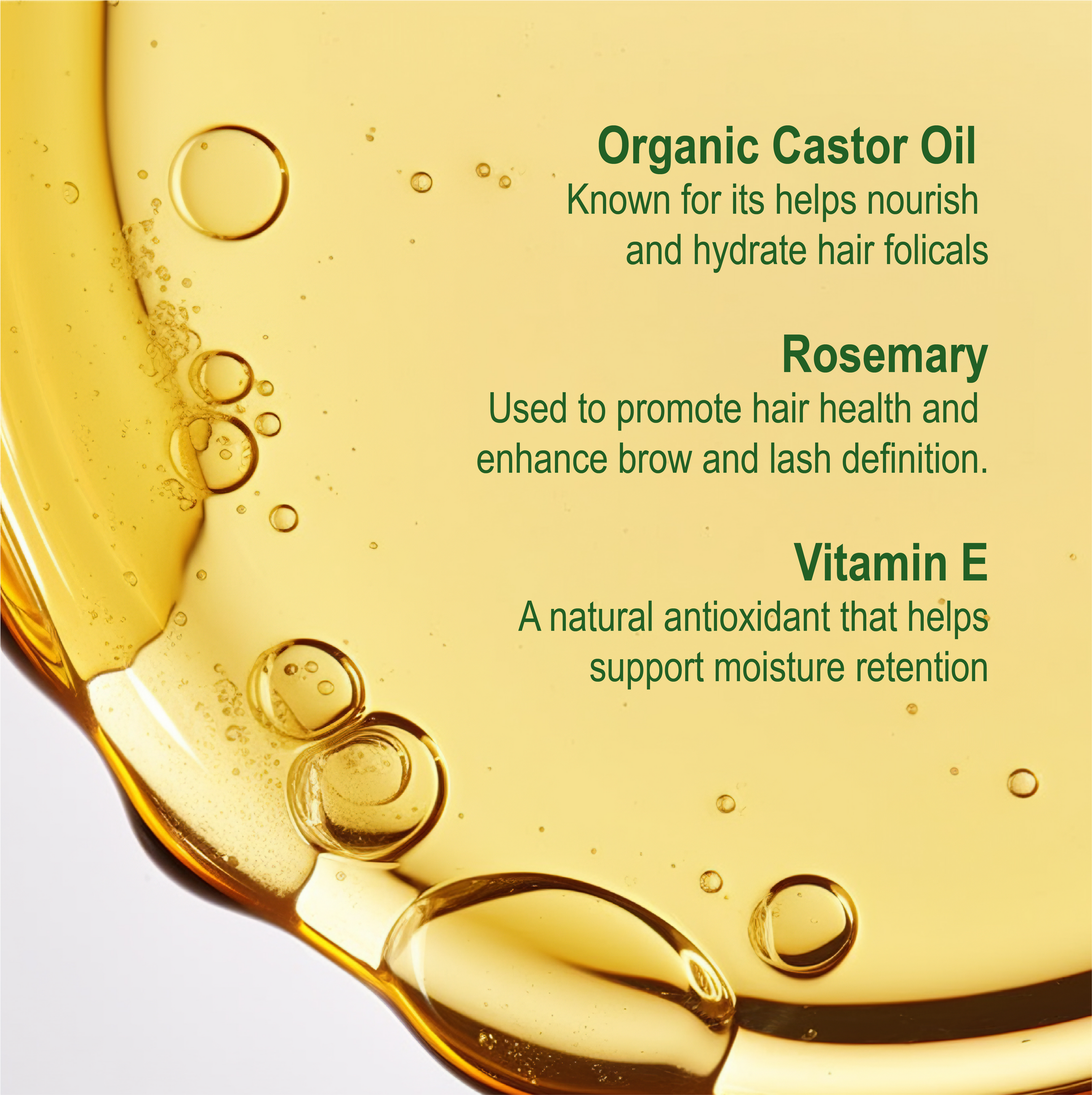 Organic castor oil in the background, with text about its benefits for hair.